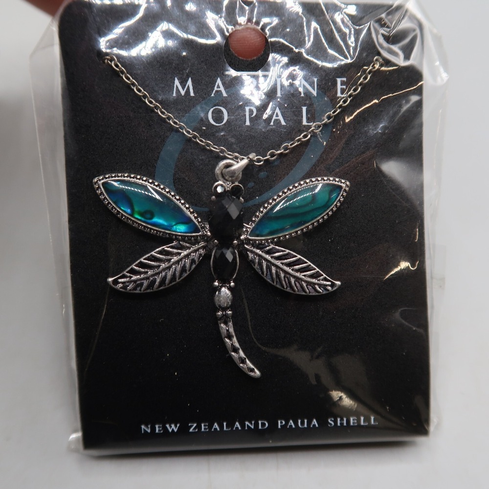 Dragonfly Pendant iridescent‎ Paua Shell chain necklace Marine Opal New Zealand